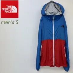 ノースフェイス ウィンドブレーカー ライトブルー×レッド メンズS