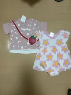 Sugary イチゴTシャツ　花柄ロンパース2点セット