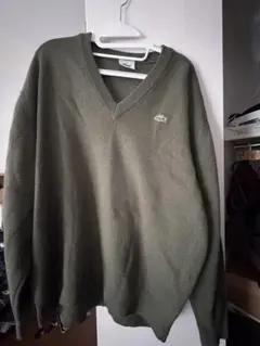 【Lacoste】Vネックセーター オリーブグリーン