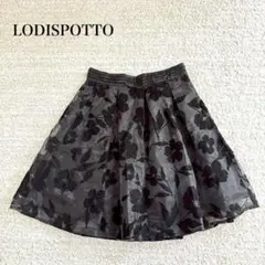 ロディスポット オーガンジー花柄フレアスカート ウエストゴム ベルベット 上品