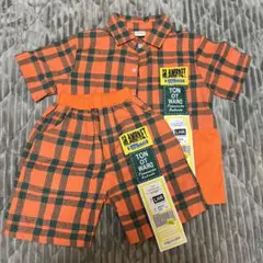 オレンジチェック 半袖シャツとショートパンツセット