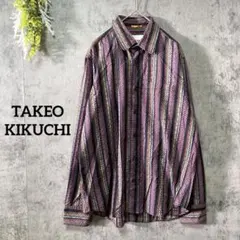 タケオキクチ　長袖シャツ　ジャガード　総柄　幾何学　ストライプ　ヴィンテージ