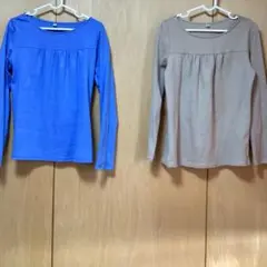 ユニクロ　ベージュ 、青、ギャザー付き 長袖Tシャツ Lサイズ