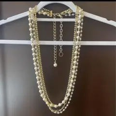 ４連ネックレス　パール×ゴールド
