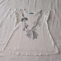 超美品　CUCC◯kIDS リボン柄フリル袖Tシャツ サイズ… 130cm