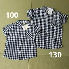半袖チェックシャツ 100 130 リンクコーデ お揃い