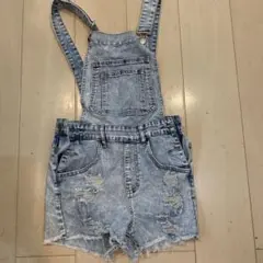 ライトブルー デニムオーバーオールショートパンツ Mサイズ