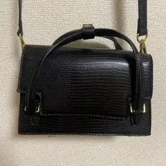 クロコダイル風 ブラックショルダーバッグ