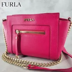 未使用級 FURLA ミニトートバッグ 2way エンボスロゴ ネオンピンク 