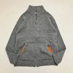 レイカズン ジップアップ ニットカーディガン 長袖 ウール100%