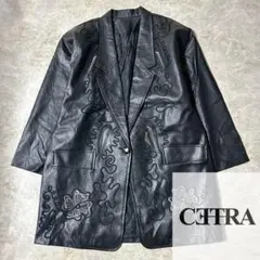 リメイク 装飾 花柄 刺繍 デザイン 本革 リアルレザー ミドル丈 ジャケット