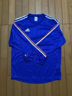 adidas 青 長袖シャツ Vネック