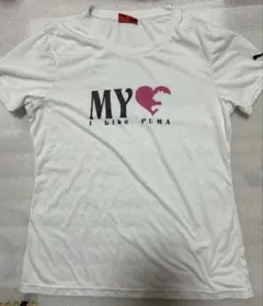プーマ ロゴ入りTシャツ　白　レディースLサイズ　袖刺繍入り
