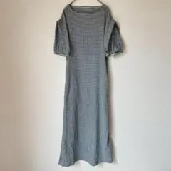 ✨美品✨GRL チェック柄パフスリーブワンピース ブラック F ロング丈