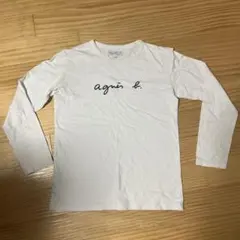 agnès b. ホワイト　ロゴ長袖Tシャツ M
