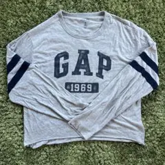 【GAP】ロゴ 長袖Tシャツ グレー×ネイビー 1969 ビンテージ風デザイン