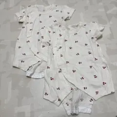 双子 さくらんぼ柄ロンパース