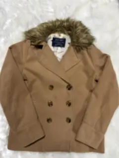 ファー付きダブルブレストコート ベージュ
