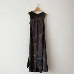 ヴィンテージ ロングワンピース 総柄 ノースリーブ 細見え 美品 日本製 9号