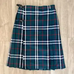バーバリー　プリーツスカート　巻きスカート　グリーン　ノバチェック柄　140A