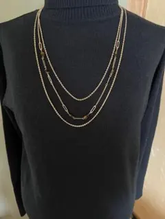 ゴールド 3連デザインネックレス べっ甲 レトロ アンティーク ヴィンテージ