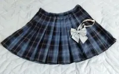 制服 スカート リボン ファーソックス コスプレ ブルー チェック