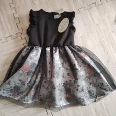 黒と花柄の子供用ドレス 95cm