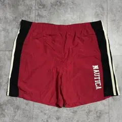 90s ノーティカ ナイロンショートパンツ サイドライン レッド メッシュのサムネイル