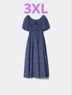 UNIQLO ボリュームスリーブワンピース ネイビー 花柄 3XL