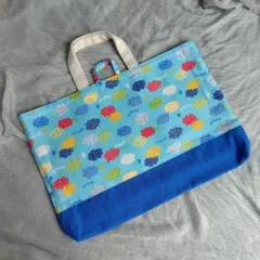 №2レッスンバッグ　絵本バッグ　入園入学セット　雲×水色　青　ブルー