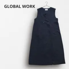 Y7494【グローバルワーク】ジャンパースカート ロング Vネック 着回し◎黒