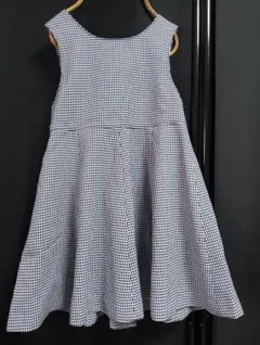 120cm ギンガムチェック ノースリーブ フレアワンピース