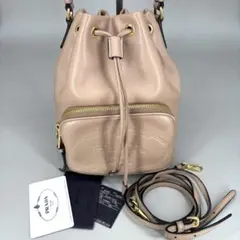 【極美品】PRADA 1BH038 レザー 巾着 2WAYショルダーバッグ