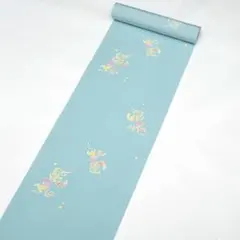 着物反物 小紋 水色 友禅 花文様 着尺 丹後縮緬 正絹のサムネイル