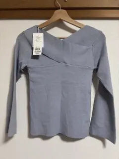 長袖 ニットトップス M ライトブルー