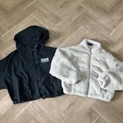 黒フード付きジャケットとピンクファーセット