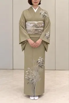 訪問着　松　落款　袷　利休茶　裄67