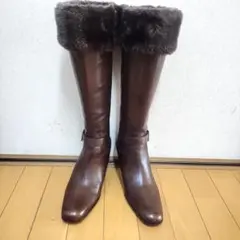 美品 VISTA 本革 ロングブーツ 23.5 ダークブラウン 1回着用