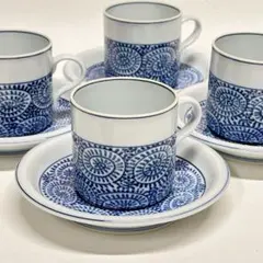 源右衛門 染付 蛸唐草 カップ＆ソーサー 4客セット 有田焼