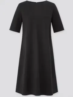 UNIQLO ユニクロ　ポンチAラインワンピース（5分袖）　ブラック　M