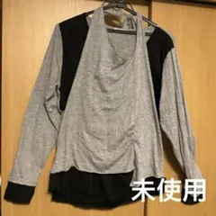 長袖 カットソー 重ね着風 グレー ブラック バイカラー ゆったりサイズのサムネイル