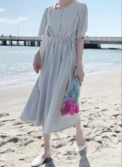PRIVATE BEACH ウエストリボンスクエアネックワンピース Lサイズのサムネイル