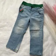 超美品birthdayデニムボトムス 90グリーンリブ　薄いジーパン