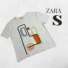 ZARA Tシャツ レディース ホワイト S モダン マルチカラープリント