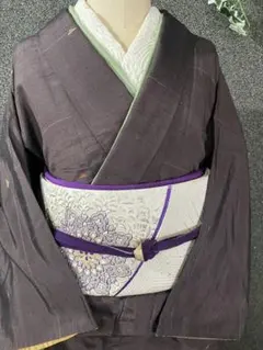 お出掛け用になったかな？六通袋帯のみ　銀紫正絹