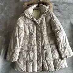フード付き ファー ダウンコート ベージュ 13AR（Lサイズ） ベルト有り