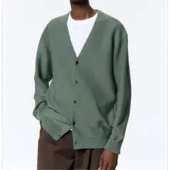 GU ジーユー　メンズ　Vネックカーディガン　長袖　春　グリーン ウォッシャブル