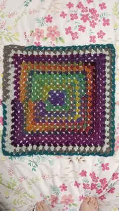 手編み ブランケット マルチカバー 膝掛け ハンドメイド  グラニースクエア