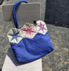 パッチワーク　星柄バッグ　ハンドメイド　ビンテージ風
