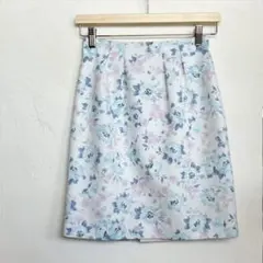 プロポーションボディドレッシング 花柄フレアスカート S パステル ブルー 春